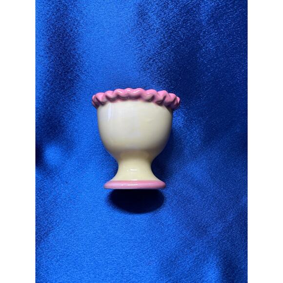 Porcelain Yellow and Pink Bunny with Ribbon Egg Cup WCL - Picture 3 of 6